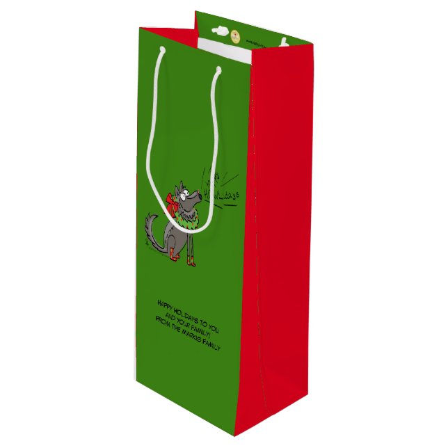 Sacola Para Vinho Lobo Natal Engraçado Crianças Engraçadas (Frente inclinada)