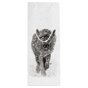 Sacola Para Vinho Lobo Negro Zangado na Neve, inverno selvagem