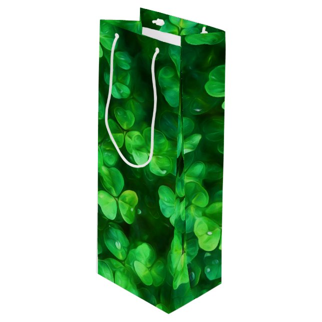 Sacola Para Vinho Lucky Celtic Irish Green Shamrocks (Frente inclinada)
