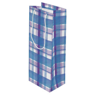 Sacola Para Vinho Madras Xadrez Azul e Roxo