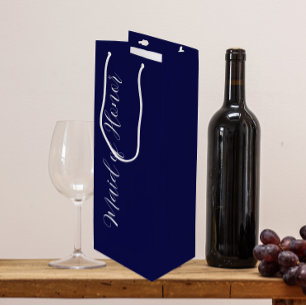 Sacola Para Vinho Madrinha de casamento de Script Estilizado marinho