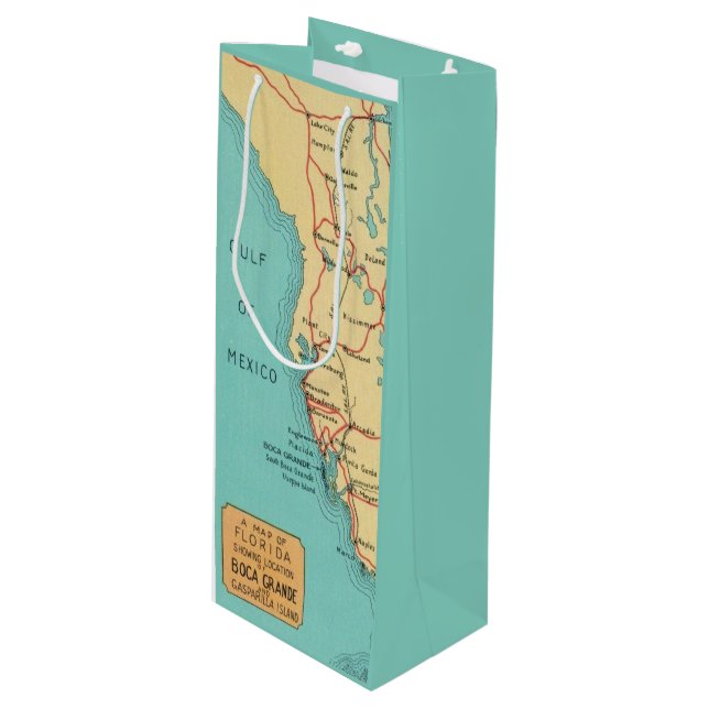 Sacola Para Vinho Mapa da Ilha Boca Grande Useppa Vinho  (Frente inclinada)
