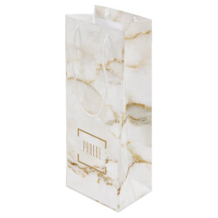Sacola Para Vinho Marble de Efeito Dourado do Nome Personalizado