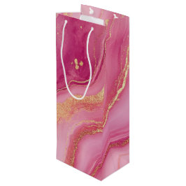 Sacola Para Vinho Marble Elegante rosa e Dourado
