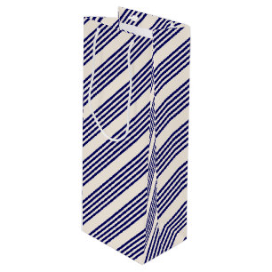 Sacola Para Vinho Marinho azul e bege cinco faixas