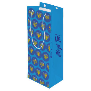Sacola Para Vinho "Mazel Tov!" Monorah Pattern Gift Bag