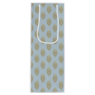 Sacola Para Vinho Medalhão de Ikat com Glittery - Sky Blue & Dourado