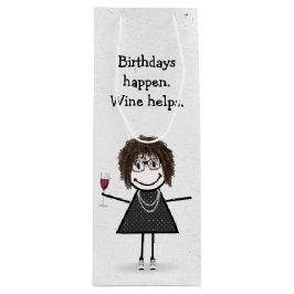 Sacola Para Vinho Menina de palito de aniversário com copo de vinho