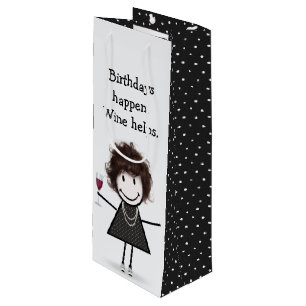 Sacola Para Vinho Menina de palito de aniversário com vinho tinto