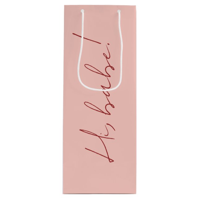 Sacola Para Vinho Mensagem de Script Vermelho Bebê, Rosa-Rosa-Cinto- (Frente)