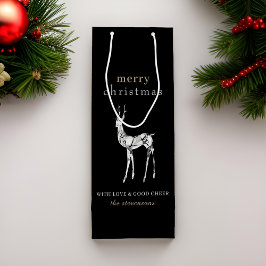 Sacola Para Vinho Moderno Black Merry Christmas Crystal Reindeer