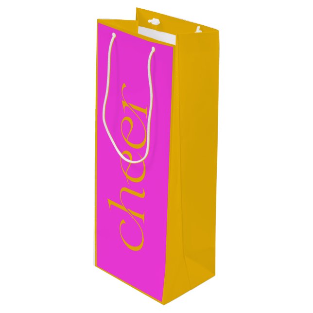 Sacola Para Vinho Moderno Cheque Fuchsia Rosa e Laranja (Frente inclinada)