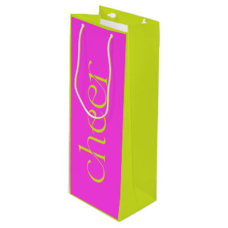 Sacola Para Vinho Moderno Cheque Fuchsia Rosa e Verde