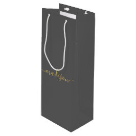 Sacola Para Vinho Moderno Personalizado Feminino Chique Dourado Cinz