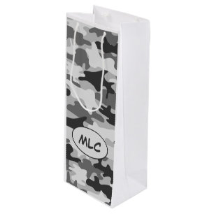 Sacola Para Vinho Monograma cinzento preto da camuflagem