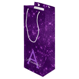 Sacola Para Vinho Monograma do Sparkle Roxo - Adicione seu nome