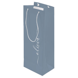 Sacola Para Vinho Monograma Moderno Minimalista Dusty Blue Elegante