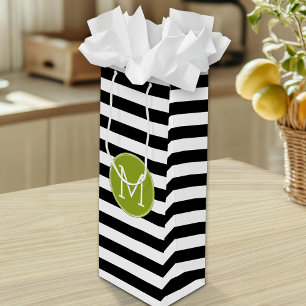 Sacola Para Vinho Monograma verde de padrão em branco e preto