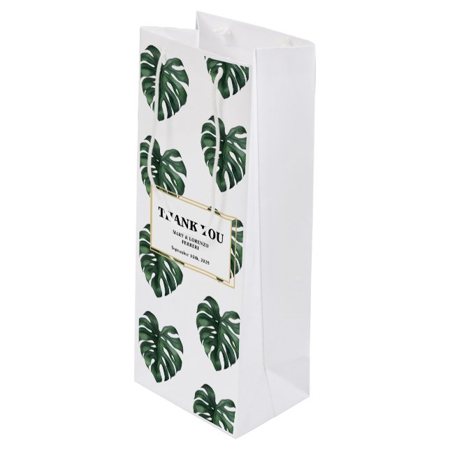 Sacola Para Vinho Monstera Thank you Wedding  (Frente inclinada)