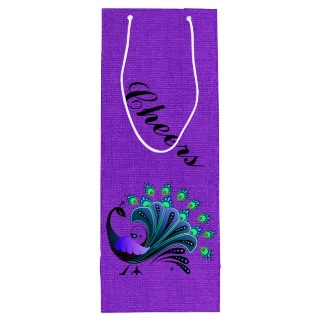 Sacola Para Vinho Na moda Azul Tons Peacock Wine Gift Bag (Verso)