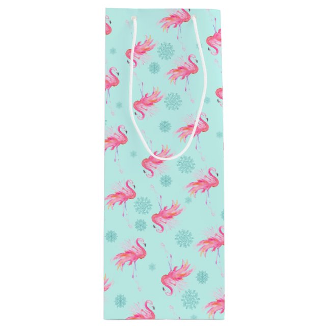 Sacola Para Vinho Na moda Rosa Flamingo, Flamingo, Flaço de Natal (Frente)