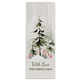 Sacola Para Vinho Natal com Aquarela Florestal