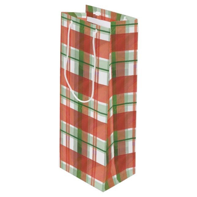 Sacola Para Vinho Natal da xadrez de Madras (Frente inclinada)