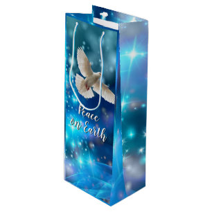 Sacola Para Vinho Natal de paz de pomba azul