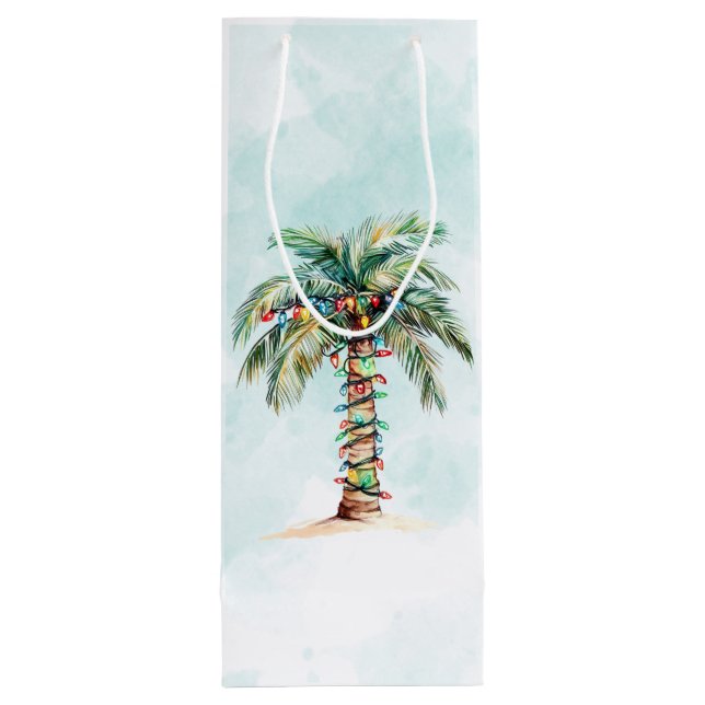 Sacola Para Vinho Natal Simples de Praia com Palmeira (Verso)