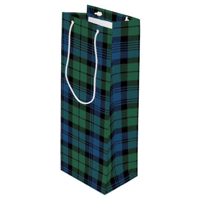 Sacola Para Vinho Natal Tartan Clan Campbell Green Xadrez Azul (Frente inclinada)