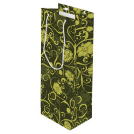 Sacola Para Vinho Natureza Negra e Verde Padrão Floral Ilustrado