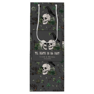 Sacola Para Vinho Noiva Irlandesa Crânio Floral Preto St. Patrick