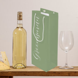 Sacola Para Vinho Noivo de Casamento em Letra Estilizada Verde Sage
