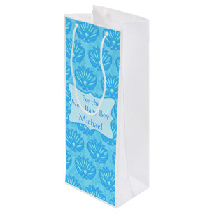 Sacola Para Vinho Nome azul do bebé do damasco personalizado