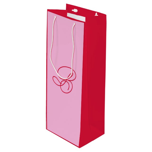 Sacola Para Vinho Nome com Script de Monograma Rosa e Vermelho Elega (Frente inclinada)
