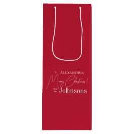 Sacola Para Vinho Nome da Família Vermelha Personalizada do Natal