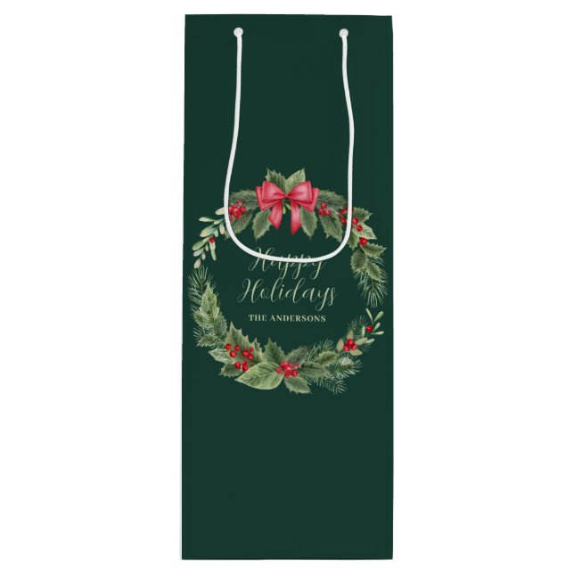 Sacola Para Vinho Nome da Terra do Natal Clássico Verde (Frente)