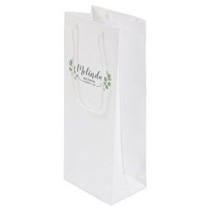 Sacola Para Vinho Nome de Bridesmaid Personalizado Eucalyptus Waterc