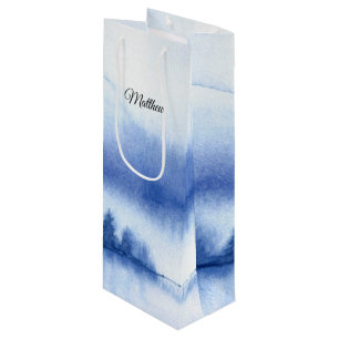 Sacola Para Vinho Nome personalizado   Blue Winter Forest Weding Pap