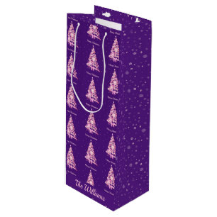 Sacola Para Vinho Nome Personalizado da Árvore de Natal Rosa Moderna