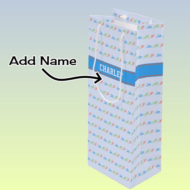 Sacola Para Vinho Nome personalizado do padrão Triathlon (Criador carregado)