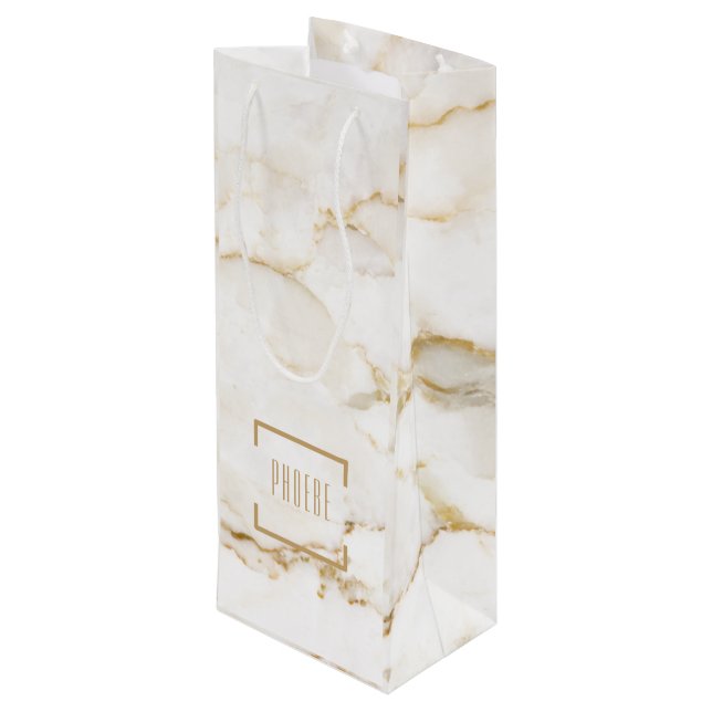 Sacola Para Vinho Nome Personalizado Efeito Dourado Mármore (Verso inclinado)