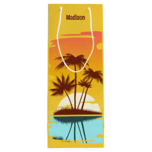 Sacola Para Vinho Nome Personalizado Ilha Tropical Sunset
