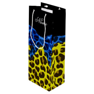 Sacola Para Vinho Nome personalizado leopardo arco amarelo azul