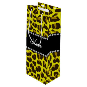 Sacola Para Vinho Nome personalizado padrão leopardo amarelo