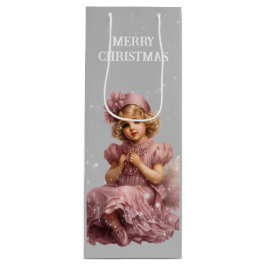 Sacola Para Vinho Nostalgia Feliz Natal em rosa-gelo