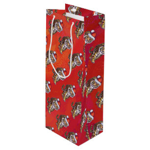 Sacola Para Vinho O Natal do Tigre em Vermelho