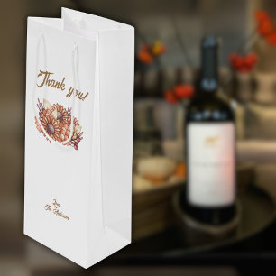 Sacola Para Vinho Obrigado! Com flores Boho e texto personalizado