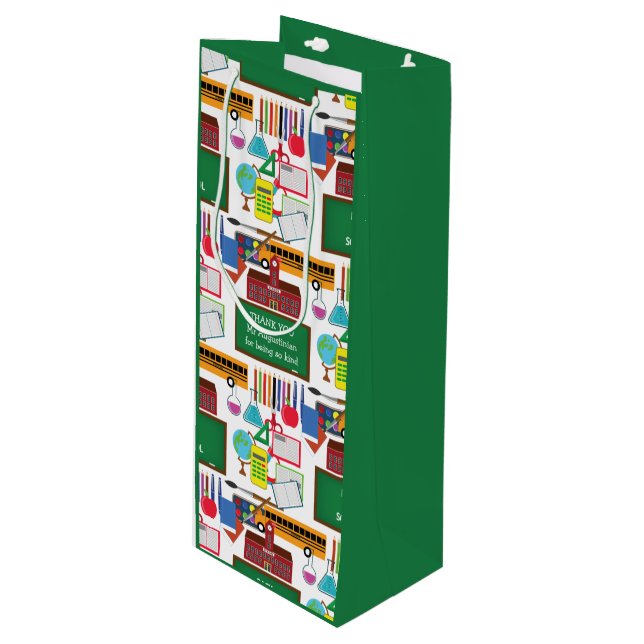 Sacola Para Vinho OBRIGADO Professora Apreciação Escola VERDE (Frente inclinada)