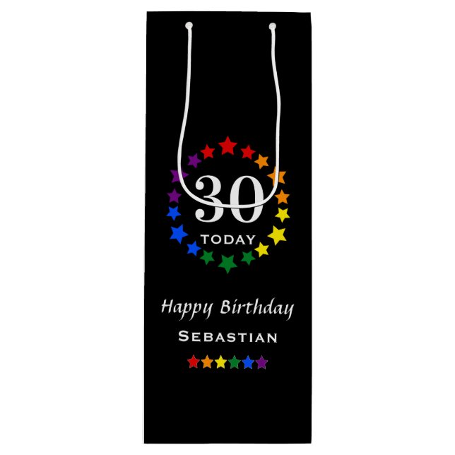 Sacola Para Vinho Orgulho do Arco-Íris Negro 30 Hoje ou Qualquer Ani (Frente)